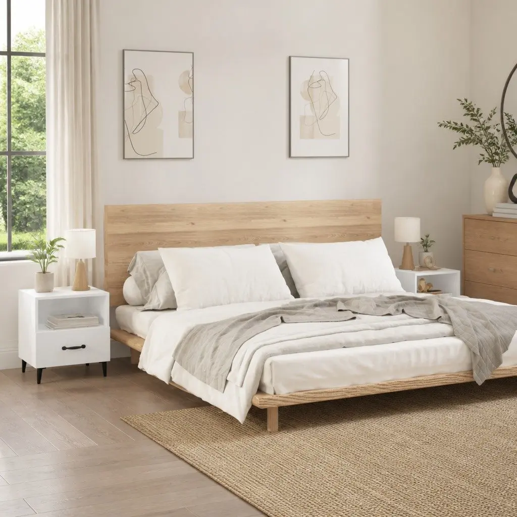 Bedside Cabinets 2 pcs Storage Nightstand 1 Drawer 1 Shelf High Gloss White Engineered Wood