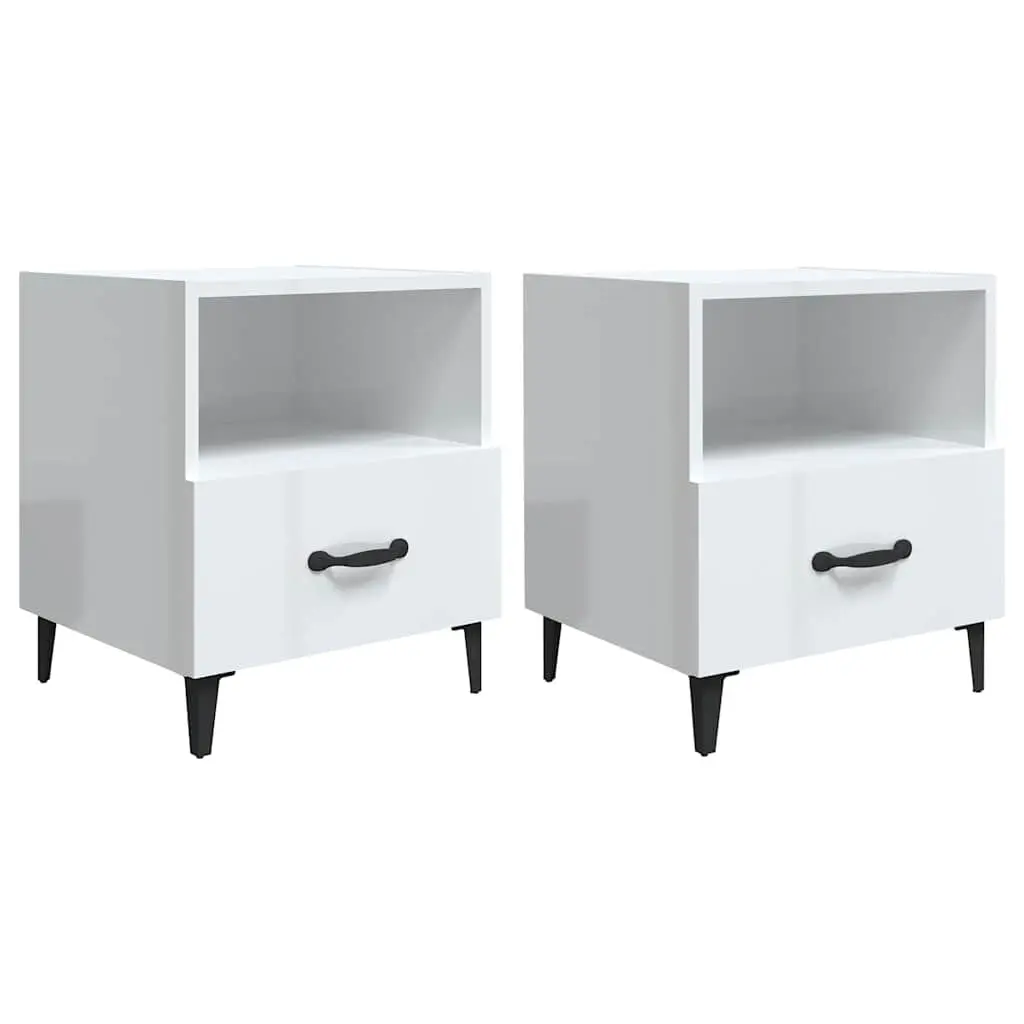 Bedside Cabinets 2 pcs Storage Nightstand 1 Drawer 1 Shelf High Gloss White Engineered Wood