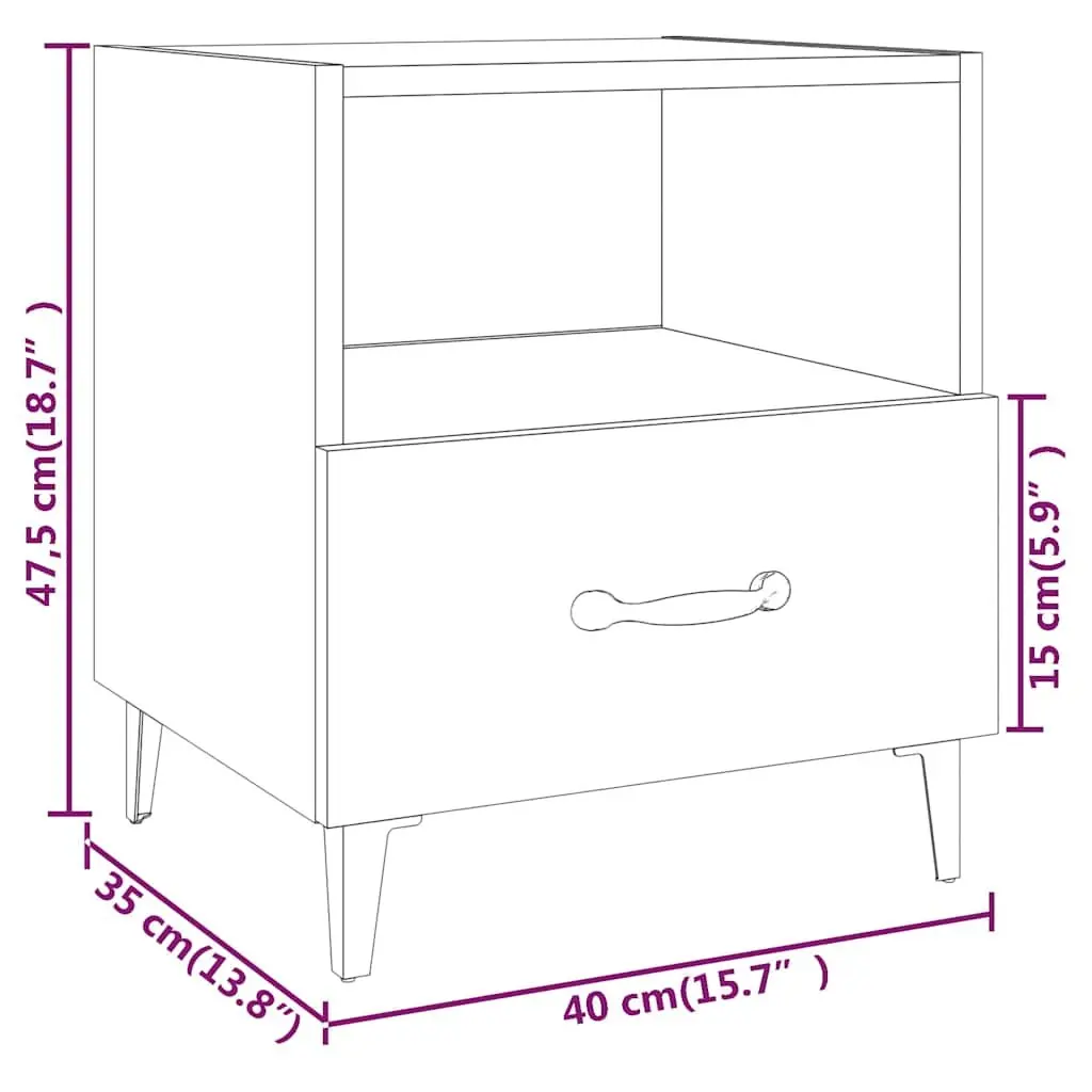 Bedside Cabinets 2 pcs Storage Nightstand 1 Drawer 1 Shelf High Gloss White Engineered Wood