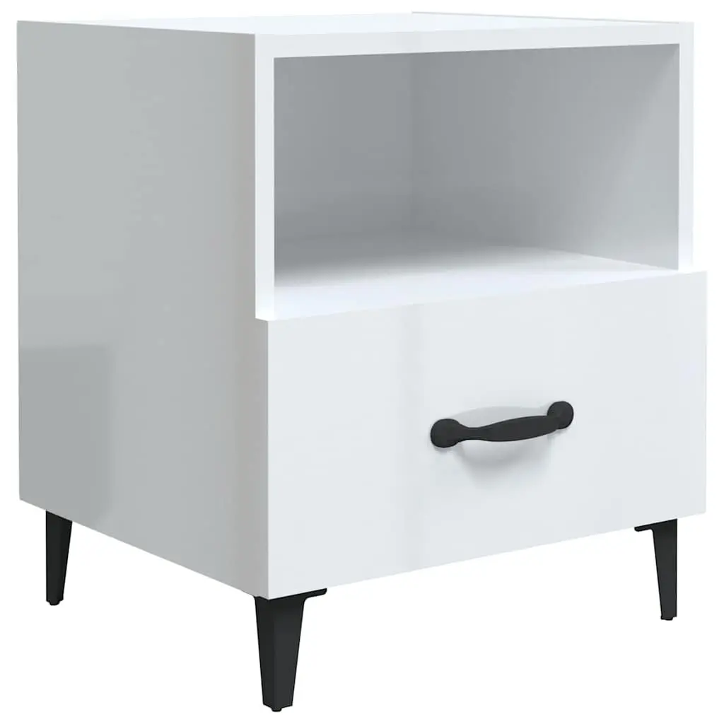 Bedside Cabinets 2 pcs Storage Nightstand 1 Drawer 1 Shelf High Gloss White Engineered Wood