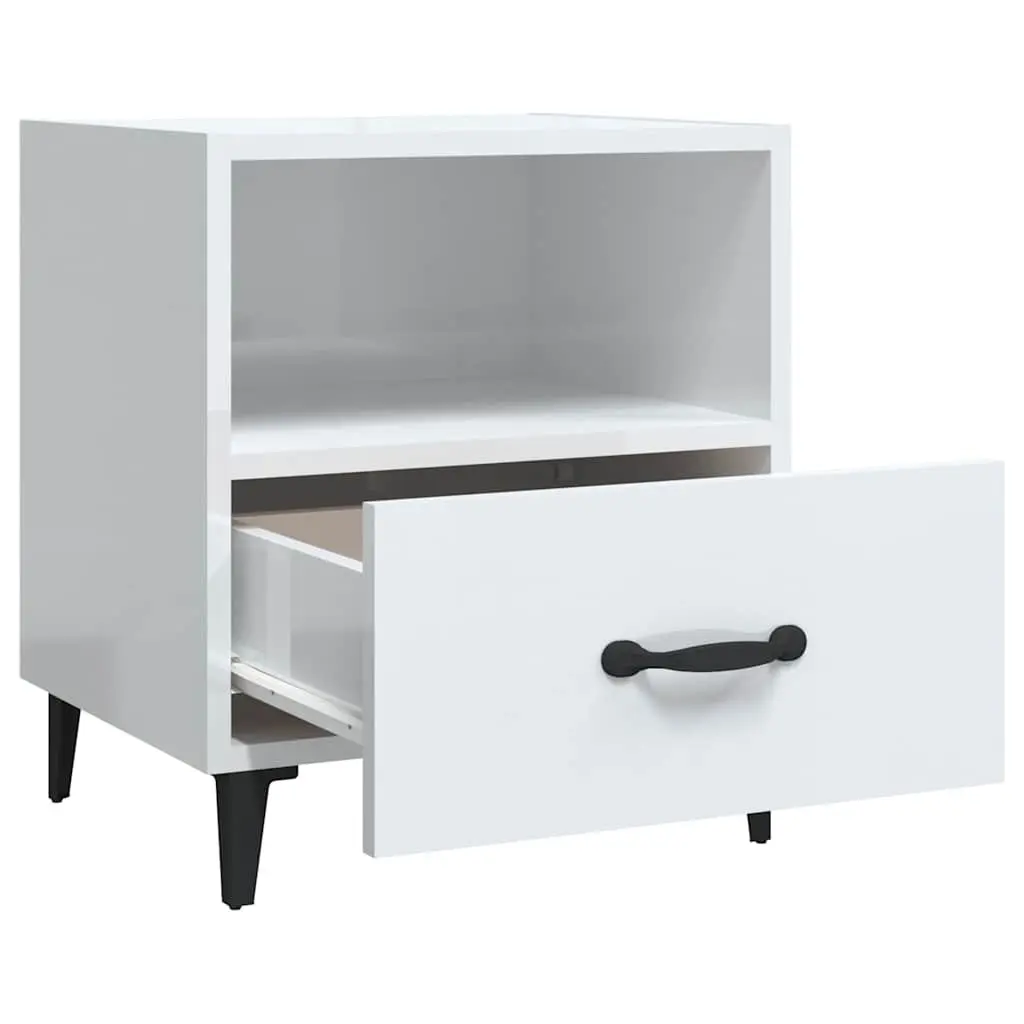 Bedside Cabinets 2 pcs Storage Nightstand 1 Drawer 1 Shelf High Gloss White Engineered Wood
