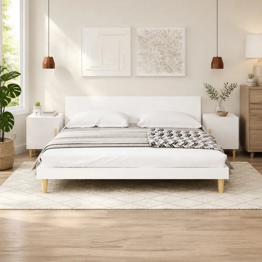 Bedside Cabinet White Engineered Wood Nightstand Storage Table 1 Door 2 Piece