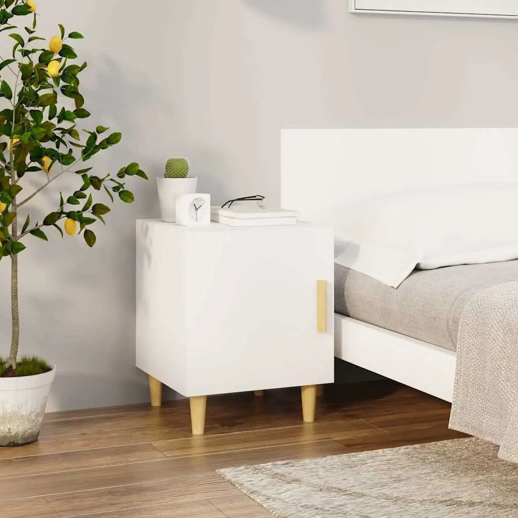 Bedside Cabinet White Engineered Wood Nightstand Storage Table 1 Door 2 Piece