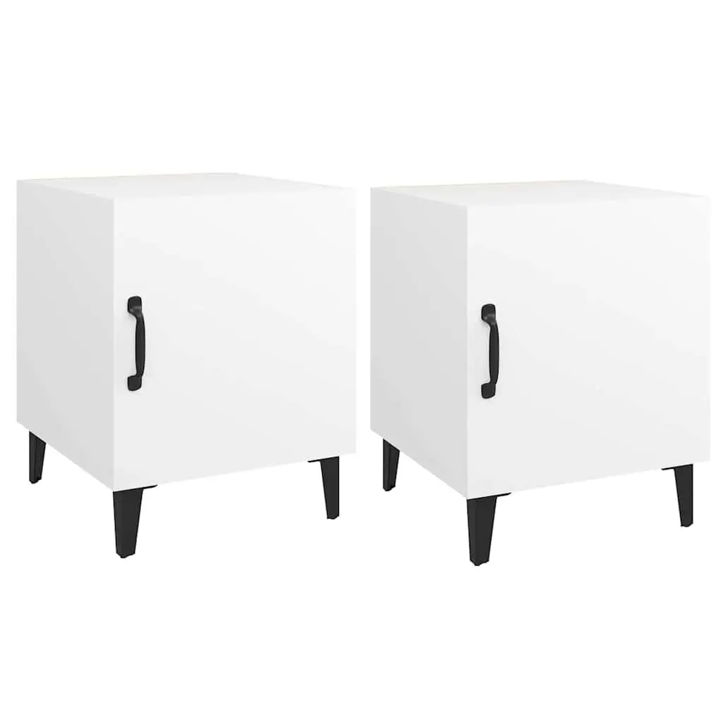 Bedside Cabinet White 2 Pieces Engineered Wood Storage Nightstand Organizer