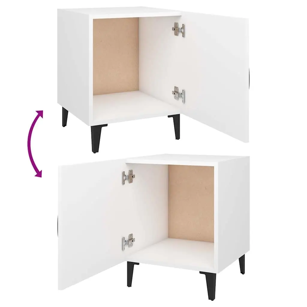 Bedside Cabinet White 2 Pieces Engineered Wood Storage Nightstand Organizer