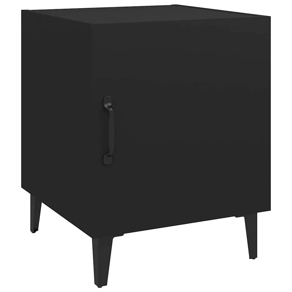 Bedside Cabinet 2 pcs Black Engineered Wood Nightstand Storage Door Organiser