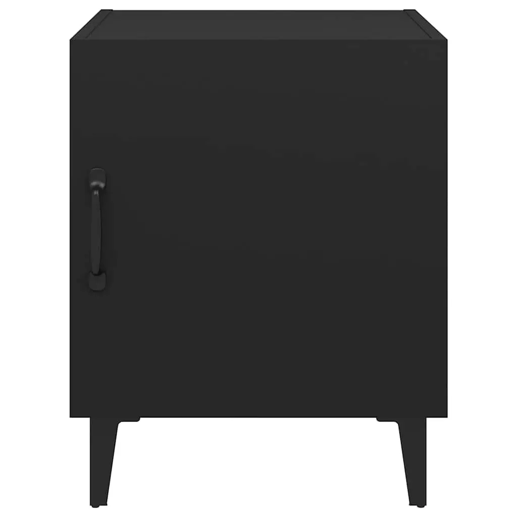 Bedside Cabinet 2 pcs Black Engineered Wood Nightstand Storage Door Organiser
