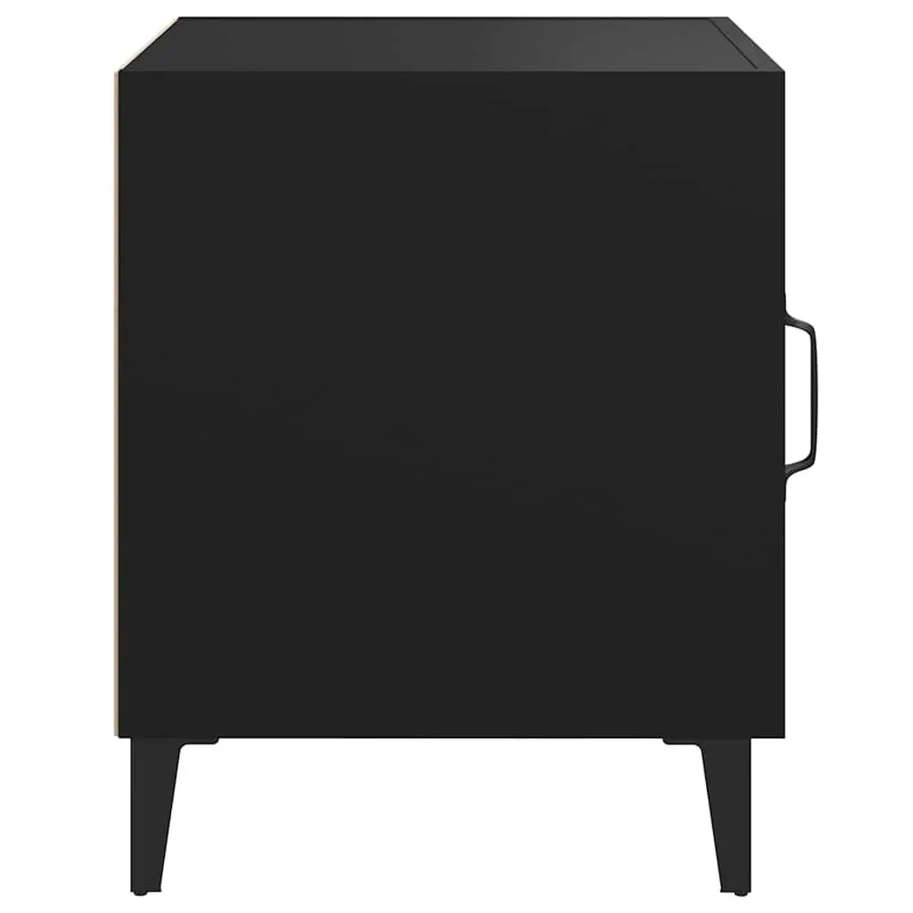 Bedside Cabinet 2 pcs Black Engineered Wood Nightstand Storage Door Organiser