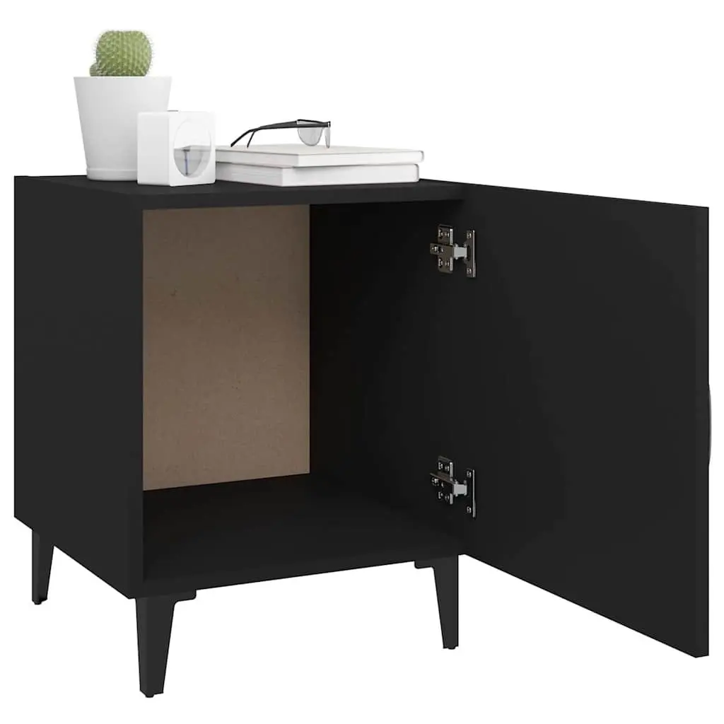 Bedside Cabinet 2 pcs Black Engineered Wood Nightstand Storage Door Organiser