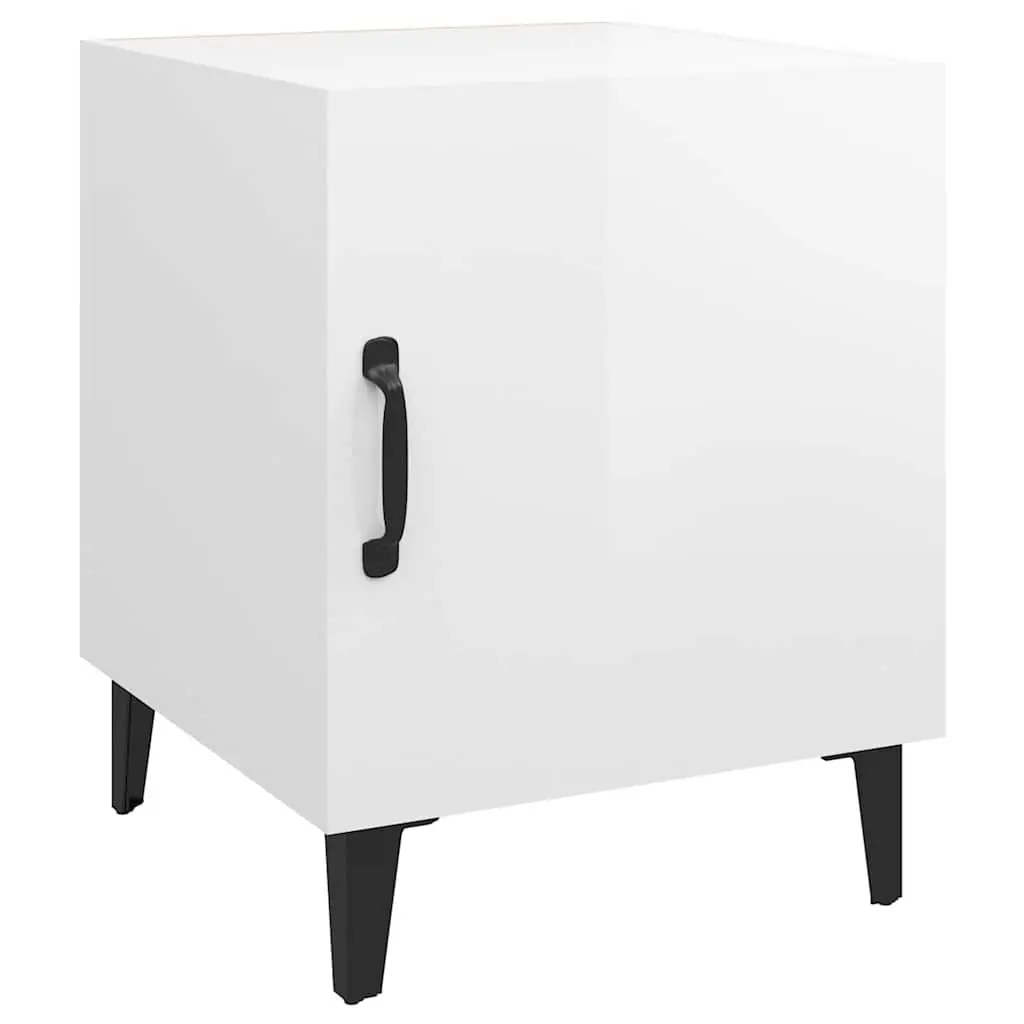 Bedside Cabinet White High Gloss Engineered Wood Nightstand Storage Table Door
