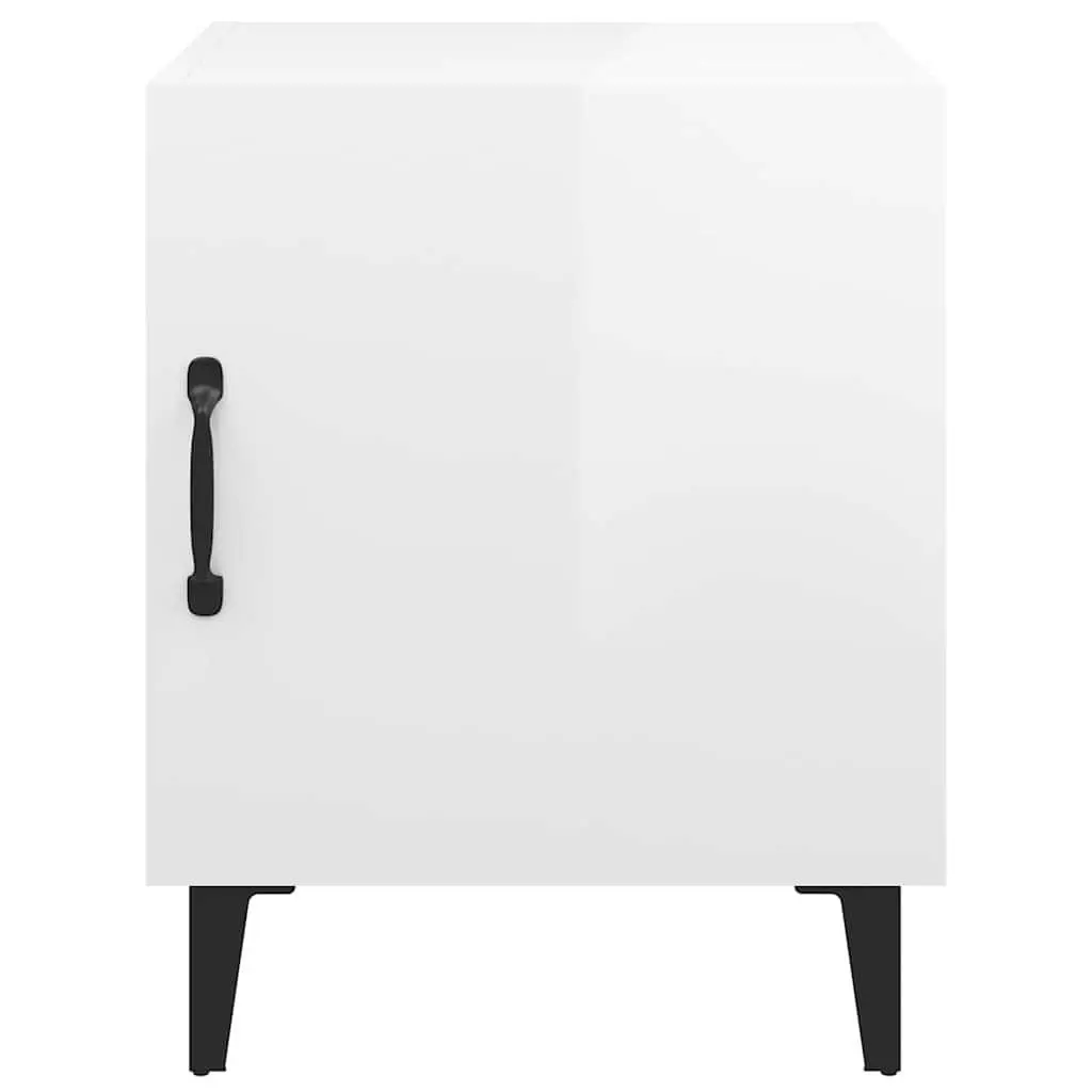 Bedside Cabinet White High Gloss Engineered Wood Nightstand Storage Table Door