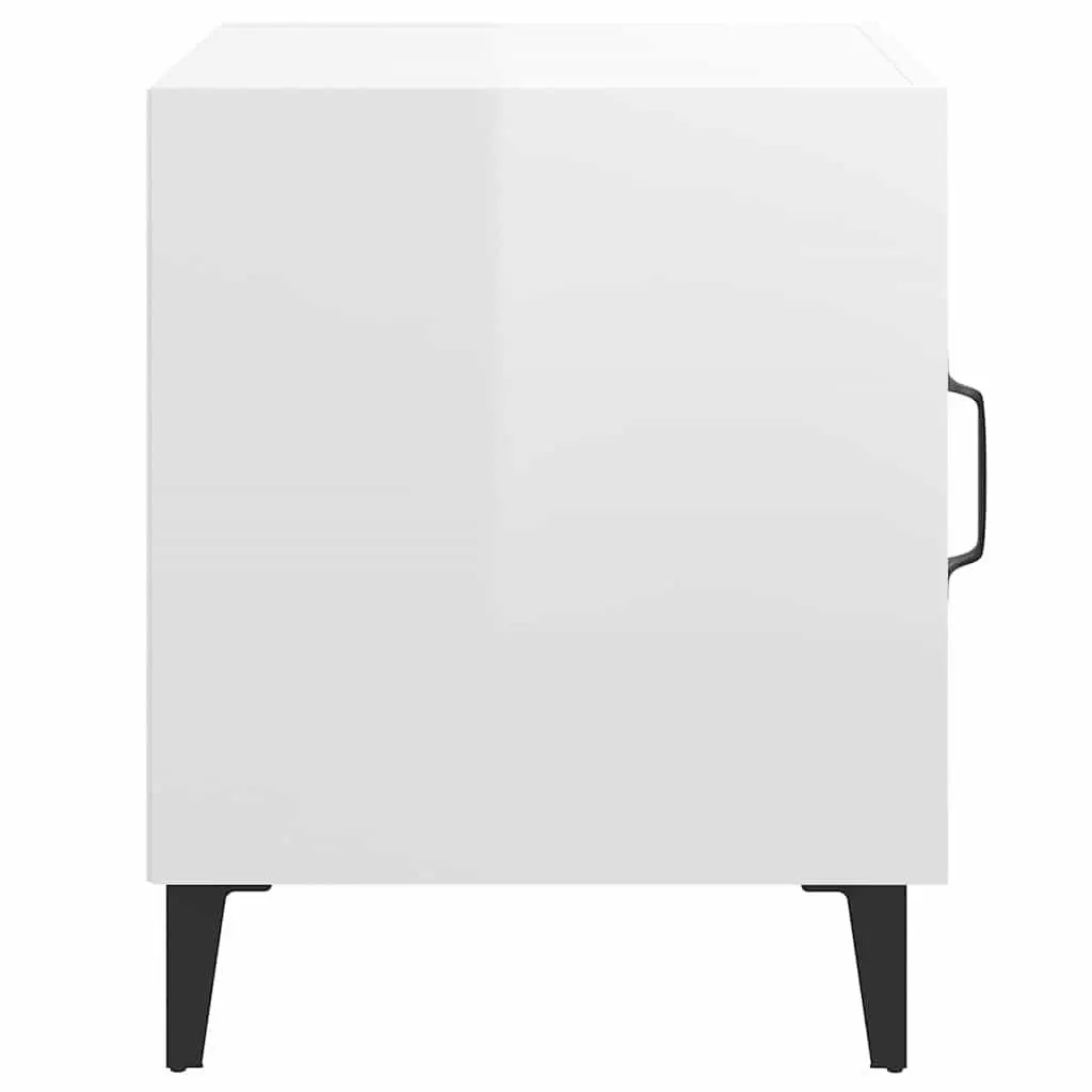 Bedside Cabinet White High Gloss Engineered Wood Nightstand Storage Table Door