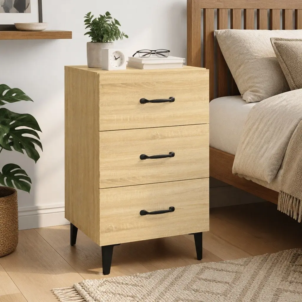 Brown Nightstand with 3 Storage Drawers