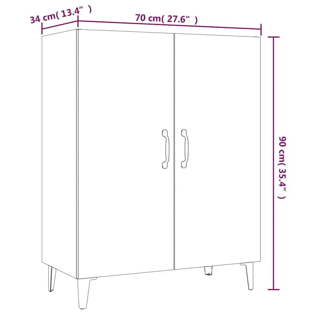White Storage Cabinet Sideboard 70x34x90cm Engineered Wood 2 Door Buffet
