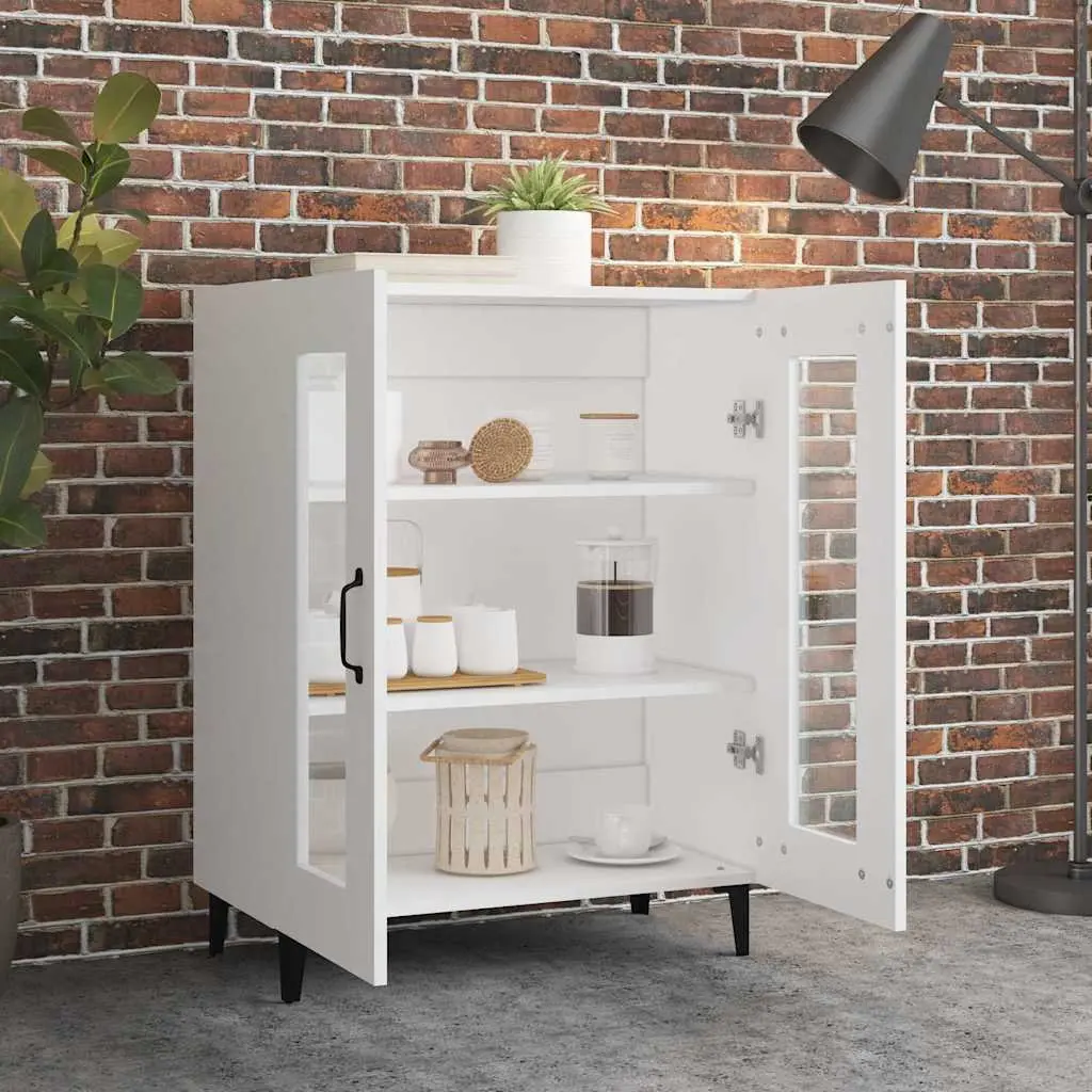 Sideboard Cabinet Storage Buffet 69.5 x 34 x 90 cm White Engineered Wood with Glass Doors