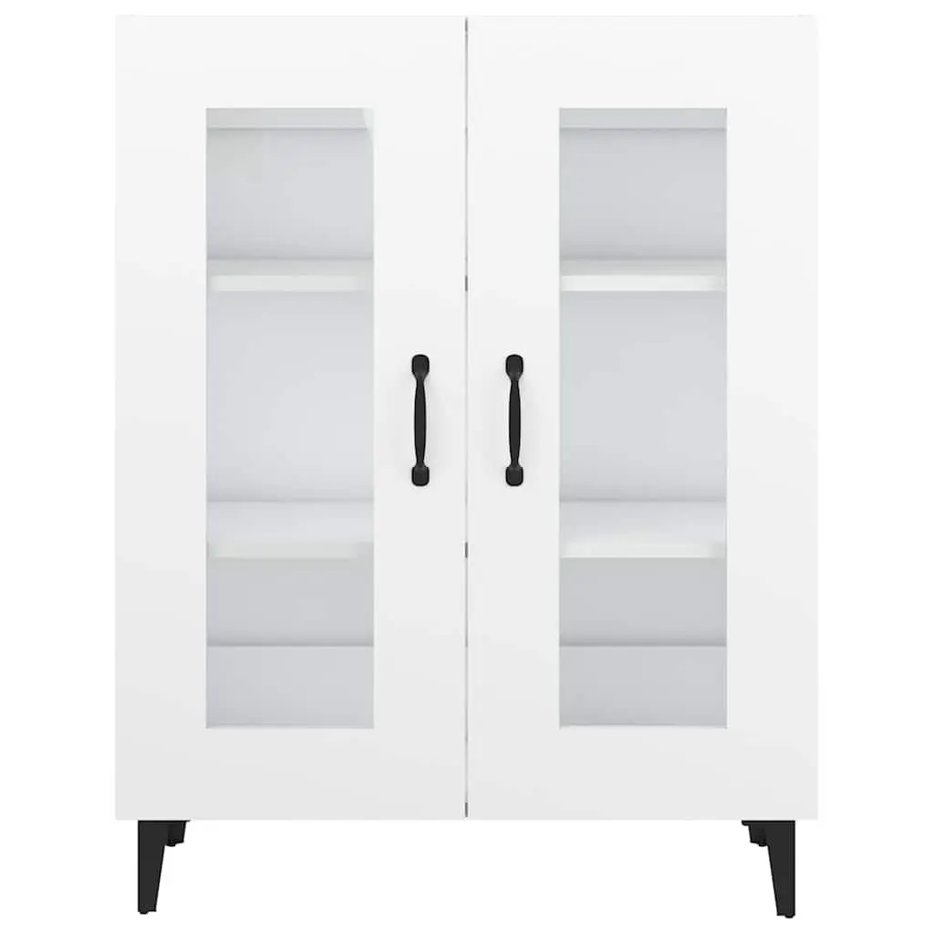 Sideboard Cabinet Storage Buffet 69.5 x 34 x 90 cm White Engineered Wood with Glass Doors