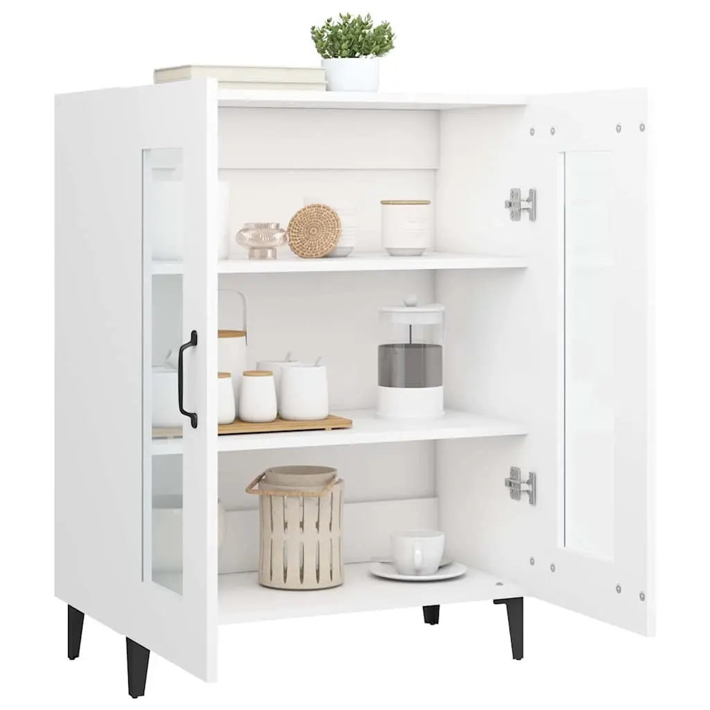 Sideboard Cabinet Storage Buffet 69.5 x 34 x 90 cm White Engineered Wood with Glass Doors