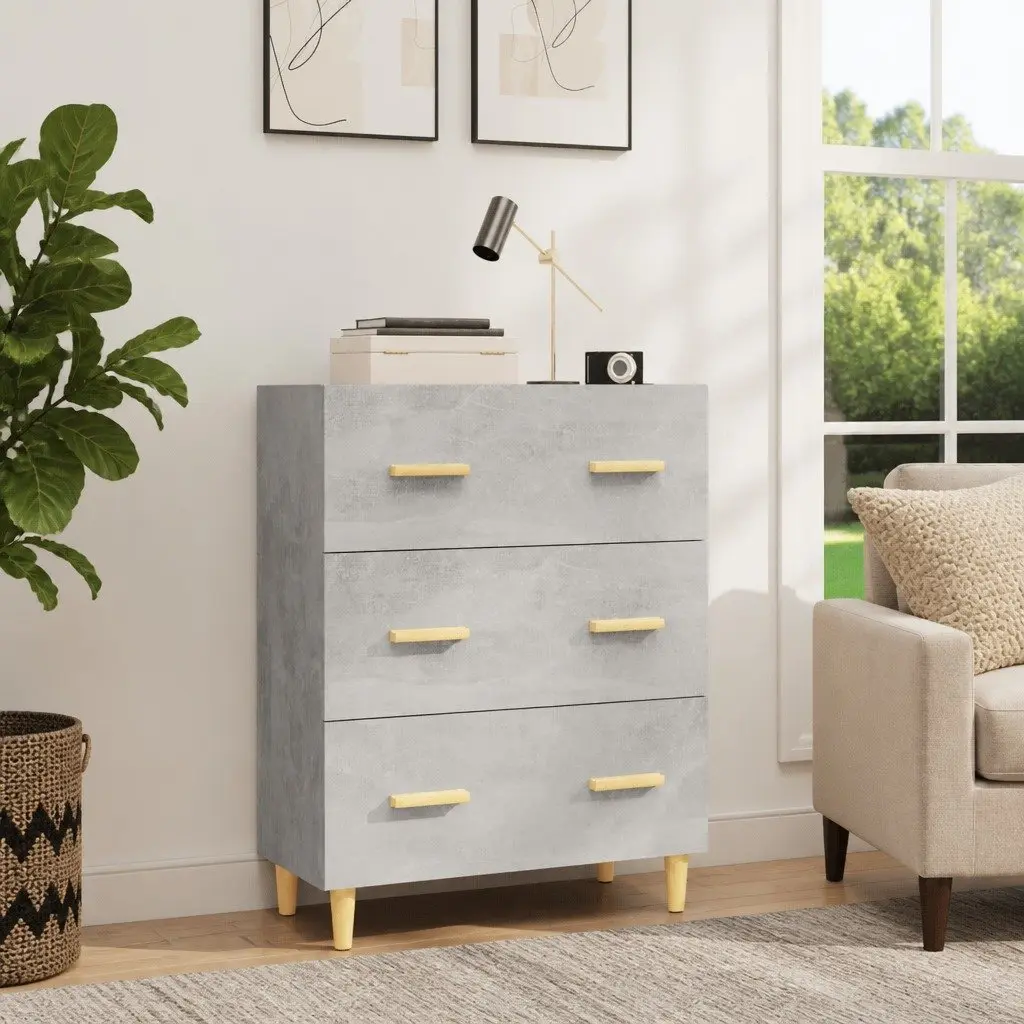 Grey Sideboard Storage Cabinet with 3 Drawers