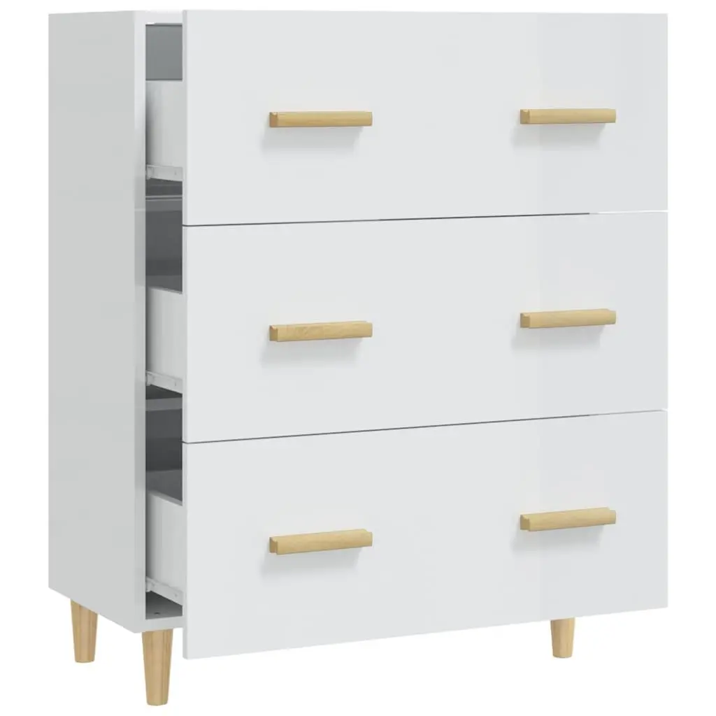 Sideboard Storage Cabinet 70x34x90cm High Gloss White with 3 Drawers