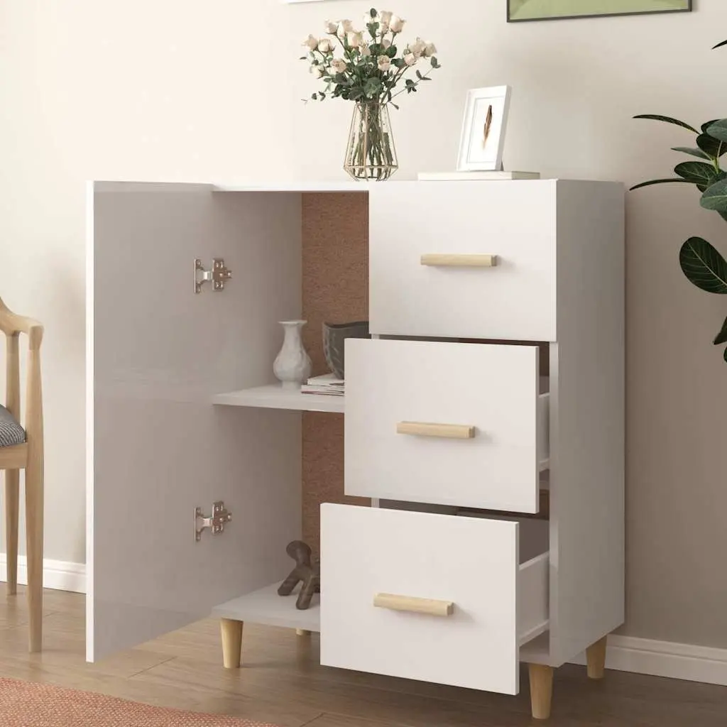 Sideboard White High Gloss Storage Cabinet 3 Drawers Engineered Wood 69.5W x 34D x 90H cm