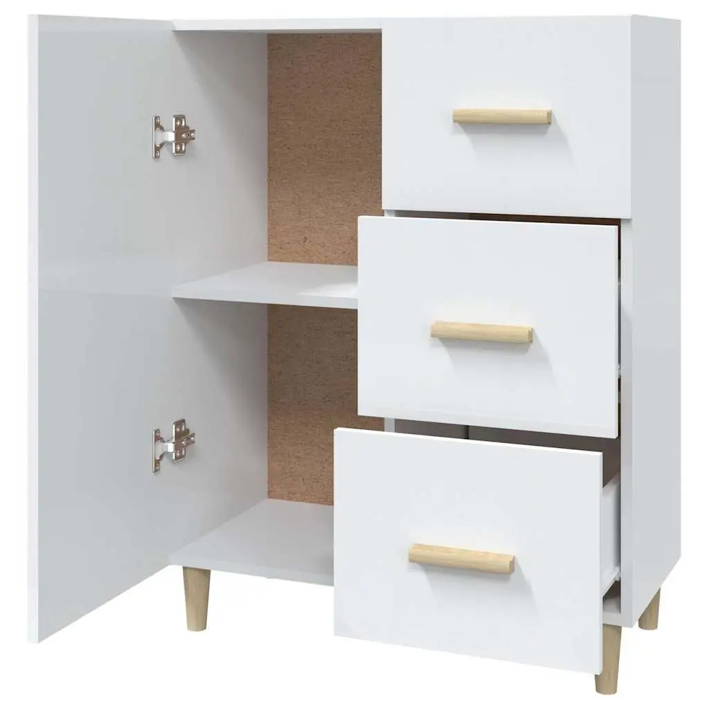 Sideboard White High Gloss Storage Cabinet 3 Drawers Engineered Wood 69.5W x 34D x 90H cm