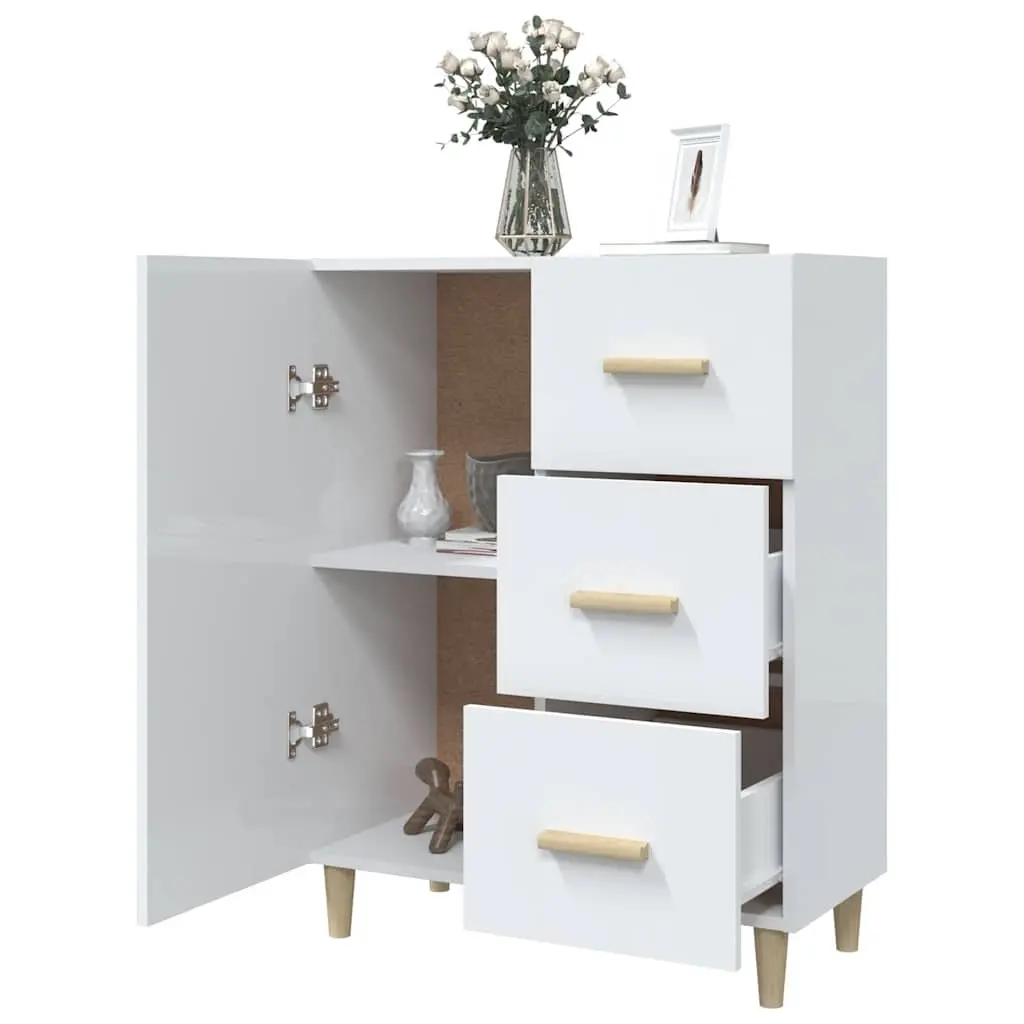 Sideboard White High Gloss Storage Cabinet 3 Drawers Engineered Wood 69.5W x 34D x 90H cm