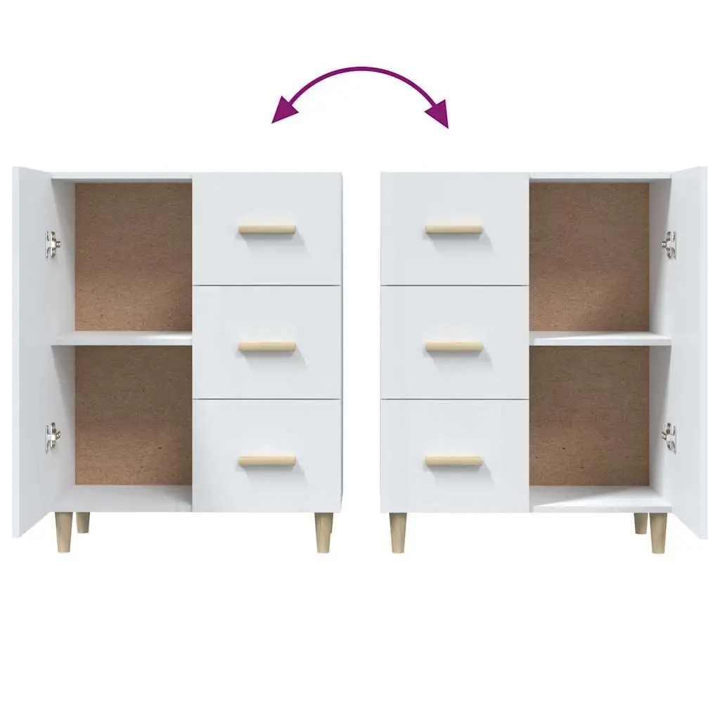 Sideboard White High Gloss Storage Cabinet 3 Drawers Engineered Wood 69.5W x 34D x 90H cm