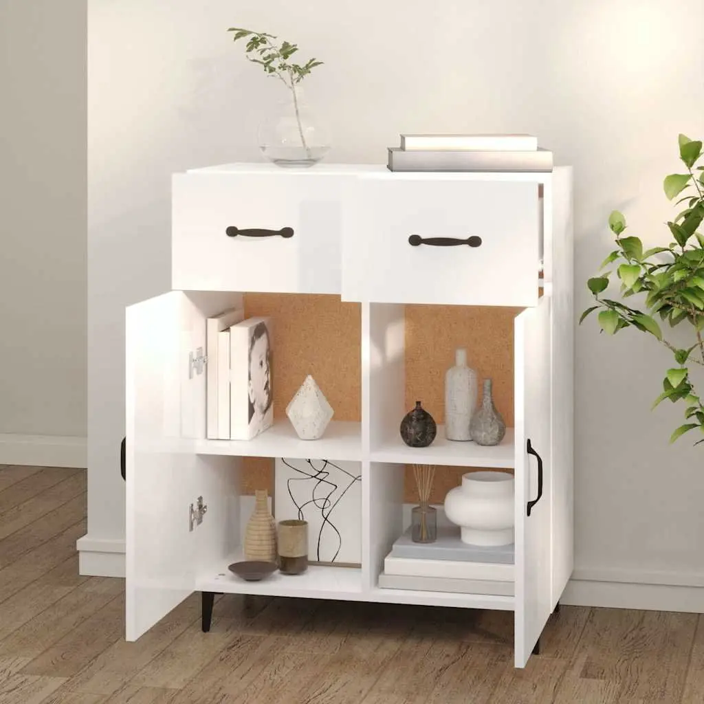 Sideboard Storage Cabinet High Gloss White 69.5x34x90cm 2 Doors 2 Drawers