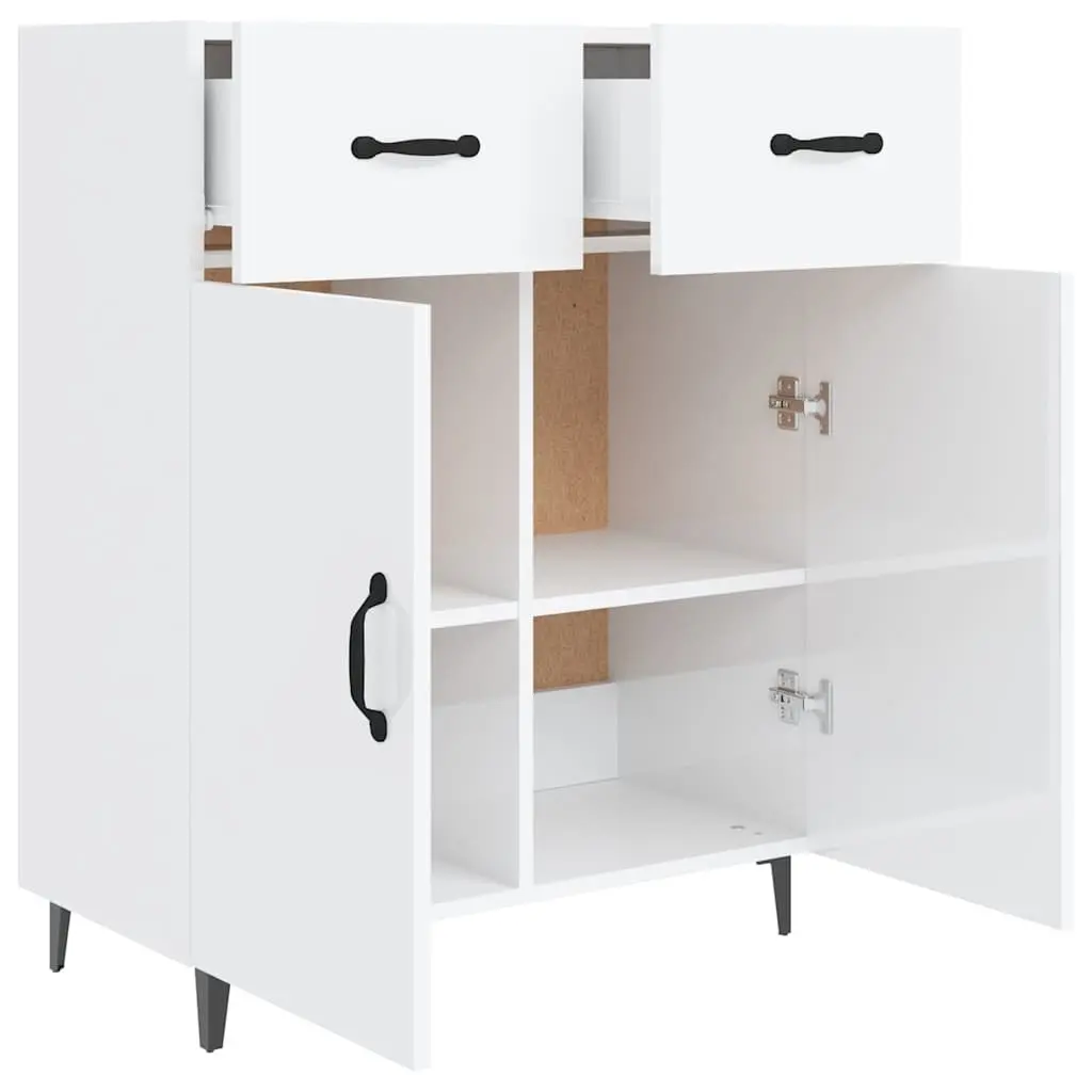 Sideboard Storage Cabinet High Gloss White 69.5x34x90cm 2 Doors 2 Drawers