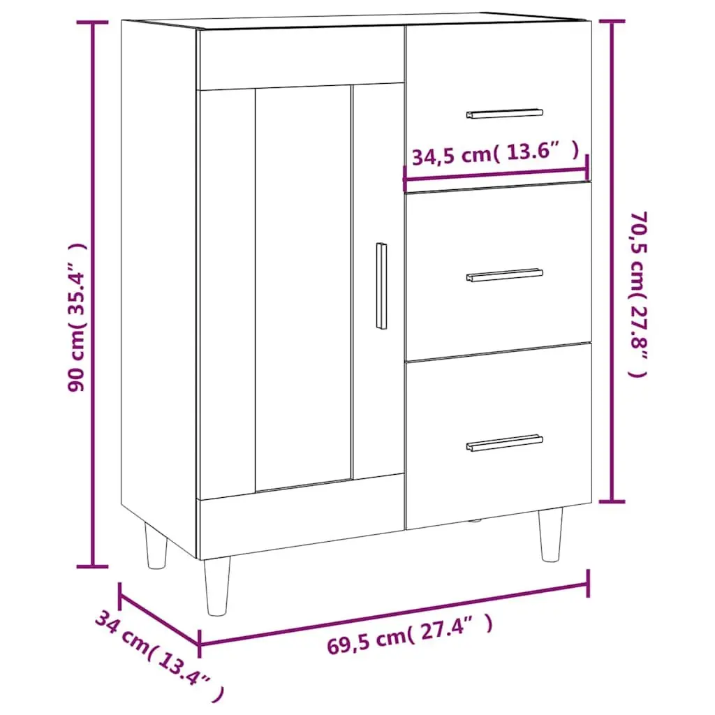 White High Gloss Sideboard Storage Cabinet with Glass Door Drawers Engineered