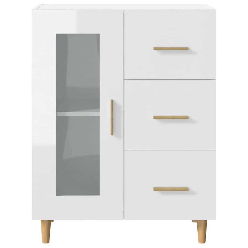 White High Gloss Sideboard Storage Cabinet with Glass Door Drawers Engineered