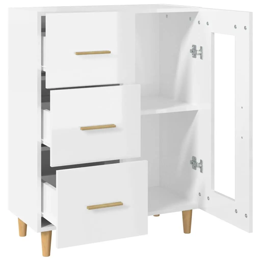 White High Gloss Sideboard Storage Cabinet with Glass Door Drawers Engineered