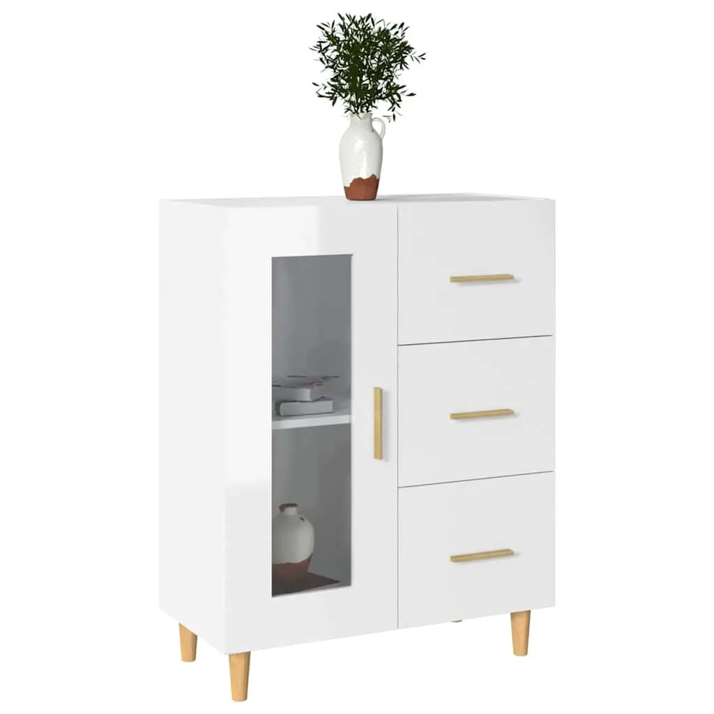 White High Gloss Sideboard Storage Cabinet with Glass Door Drawers Engineered