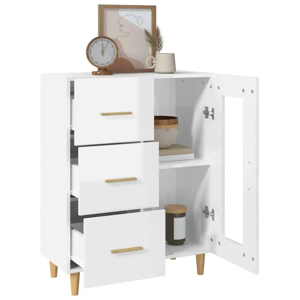 White High Gloss Sideboard Storage Cabinet with Glass Door Drawers Engineered