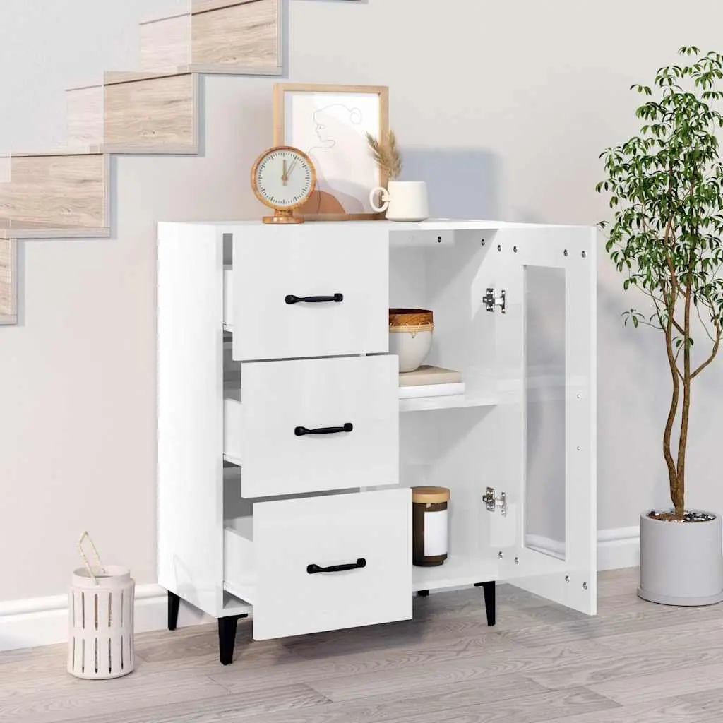 Sideboard Storage Cabinet High Gloss White 69.5x34x90 cm Engineered Wood