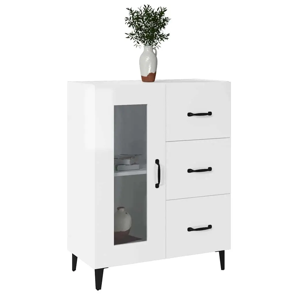 Sideboard Storage Cabinet High Gloss White 69.5x34x90 cm Engineered Wood