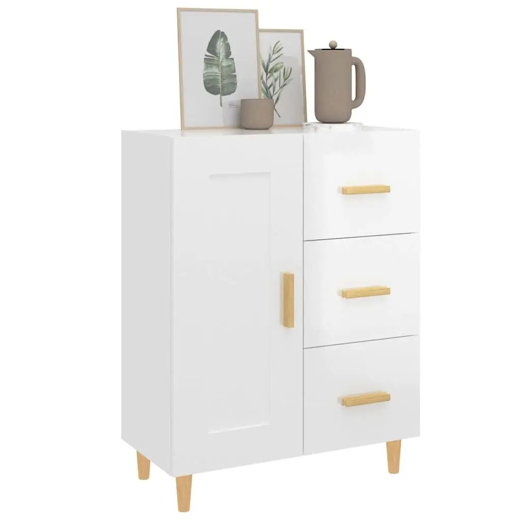 Sideboard Storage Cabinet Living Room Furniture Engineered Wood White High Gloss 69.5 x 34 x 90 cm
