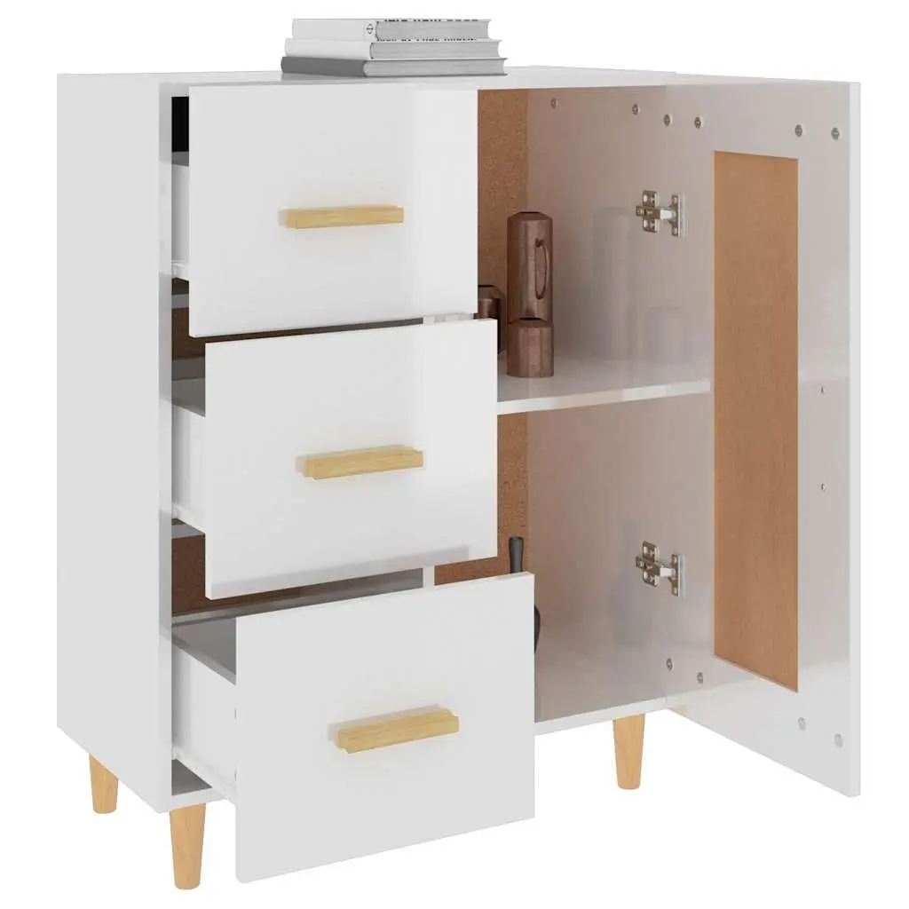 Sideboard Storage Cabinet Living Room Furniture Engineered Wood White High Gloss 69.5 x 34 x 90 cm