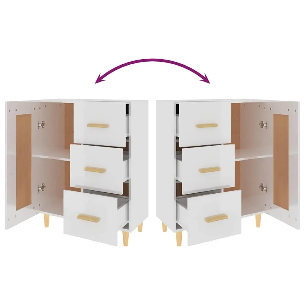 Sideboard Storage Cabinet Living Room Furniture Engineered Wood White High Gloss 69.5 x 34 x 90 cm