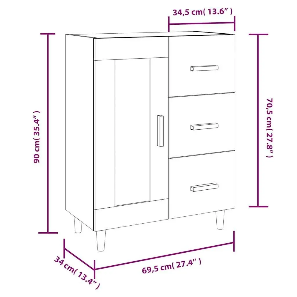 Sideboard Storage Cabinet Living Room Furniture Engineered Wood White High Gloss 69.5 x 34 x 90 cm