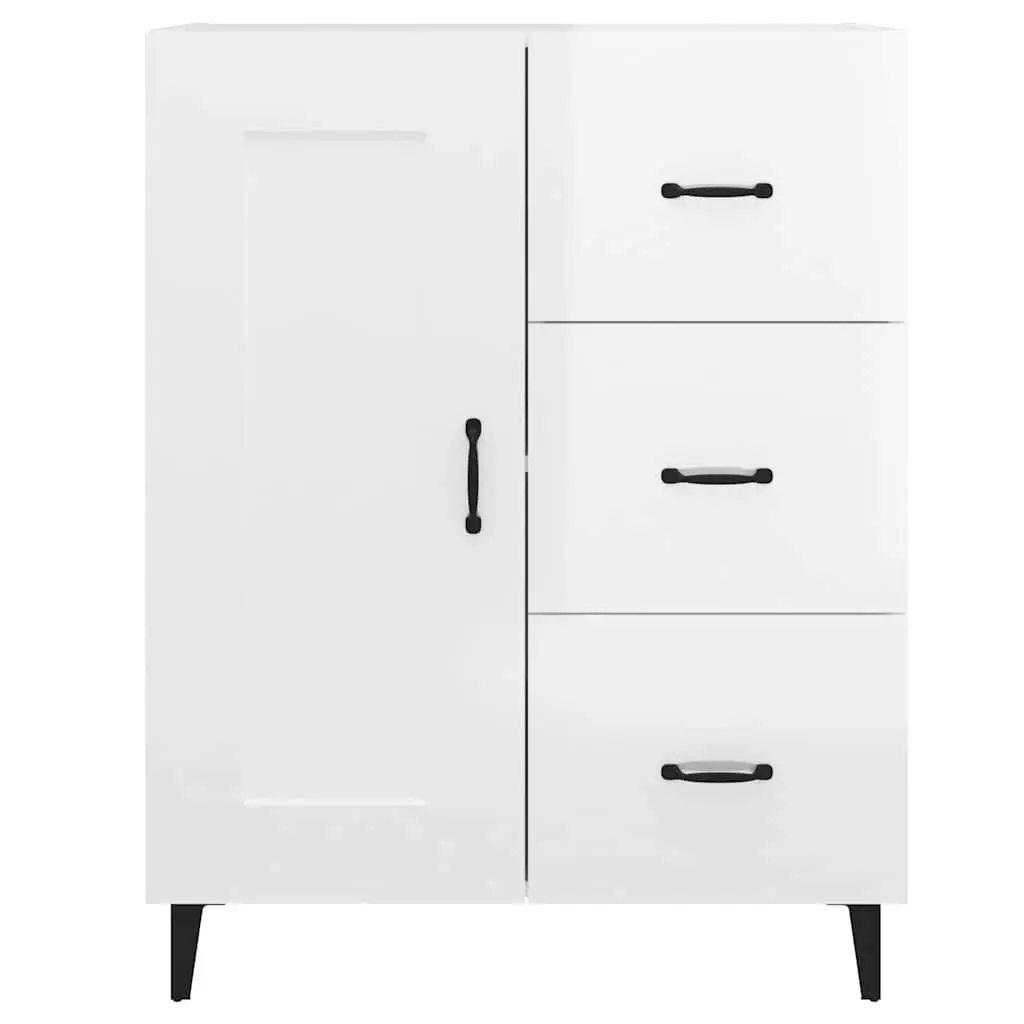 White High Gloss Sideboard Storage Cabinet Engineered Wood Living Room Furniture