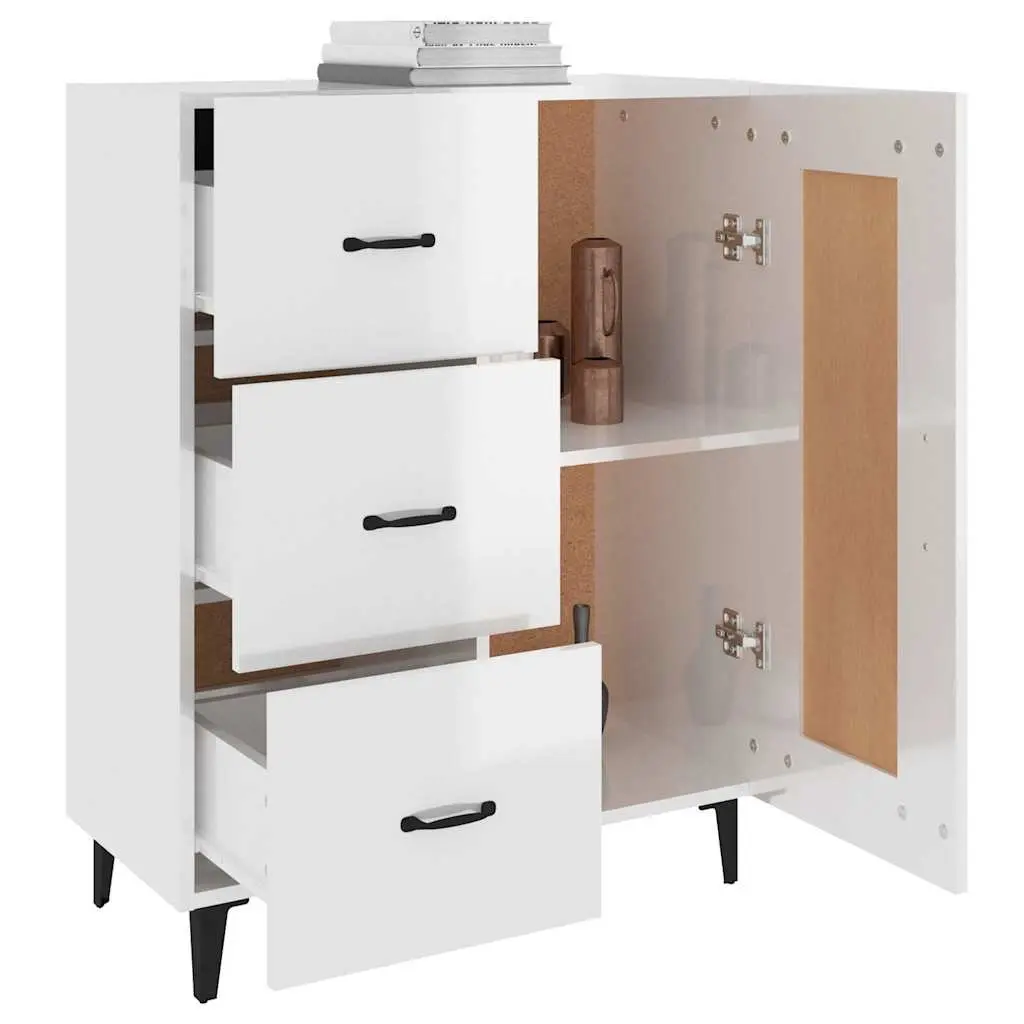 White High Gloss Sideboard Storage Cabinet Engineered Wood Living Room Furniture