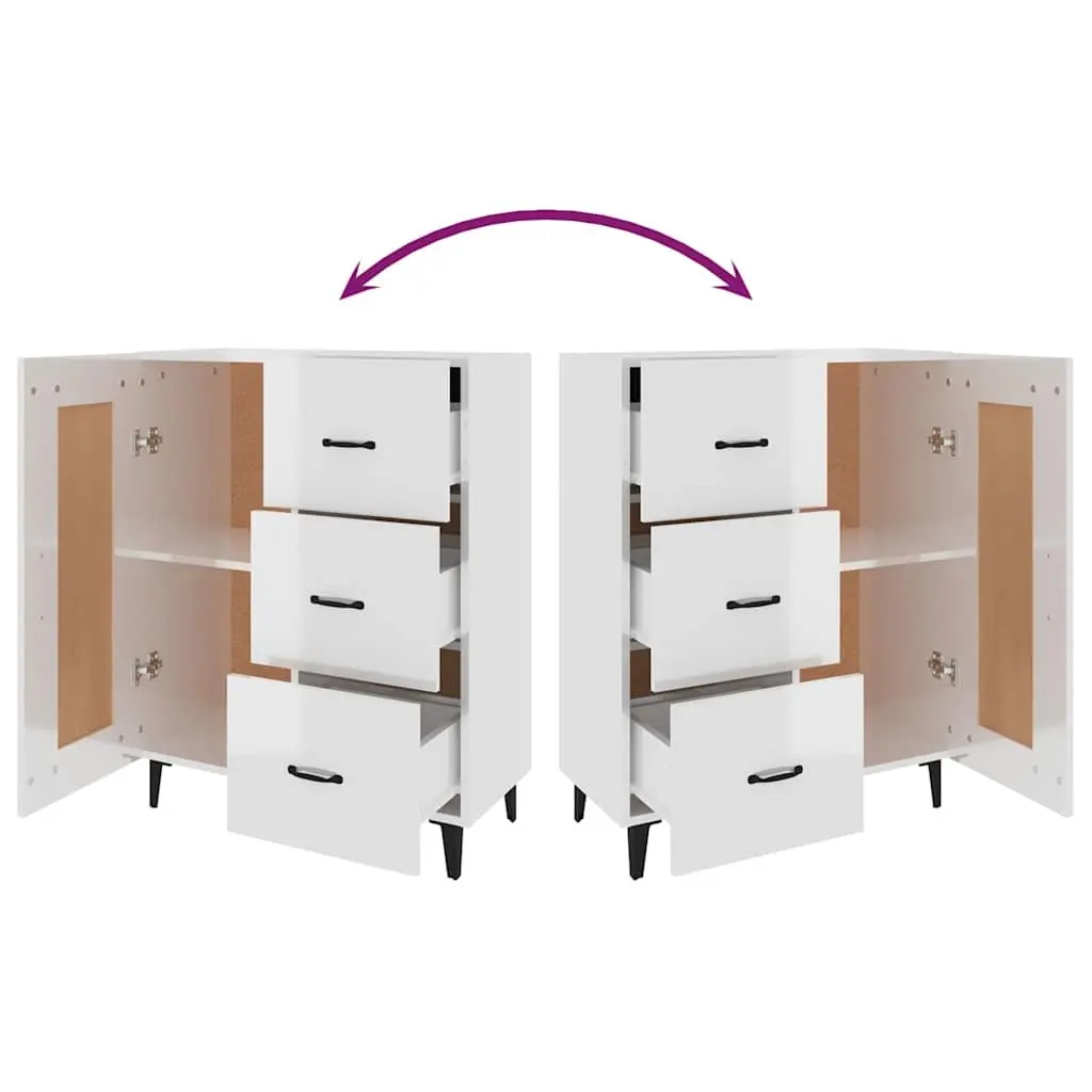White High Gloss Sideboard Storage Cabinet Engineered Wood Living Room Furniture