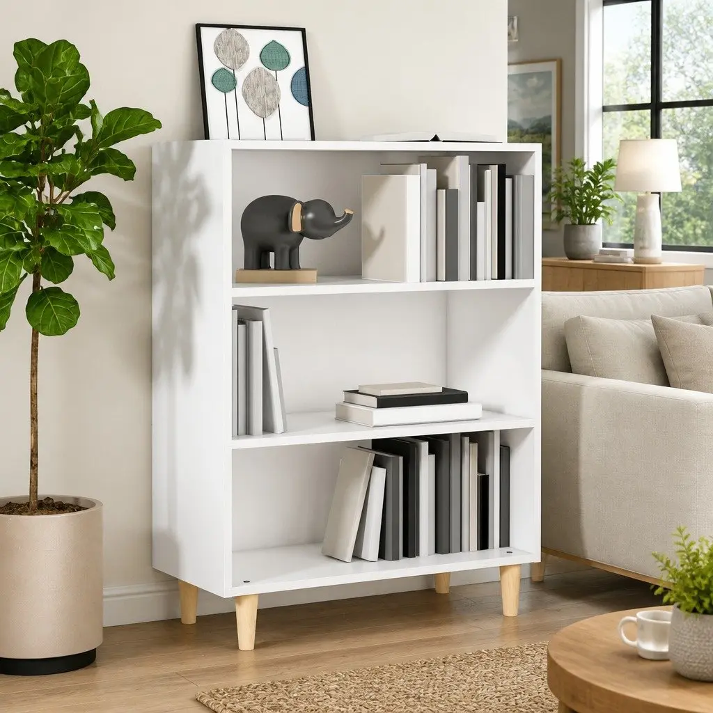 White Sideboard Cabinet Storage Furniture with Shelves for Living Room Hallway