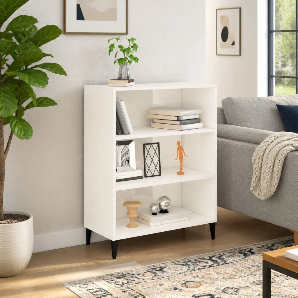 High Gloss White Sideboard with Ample Storage 69.5x32.5x90cm