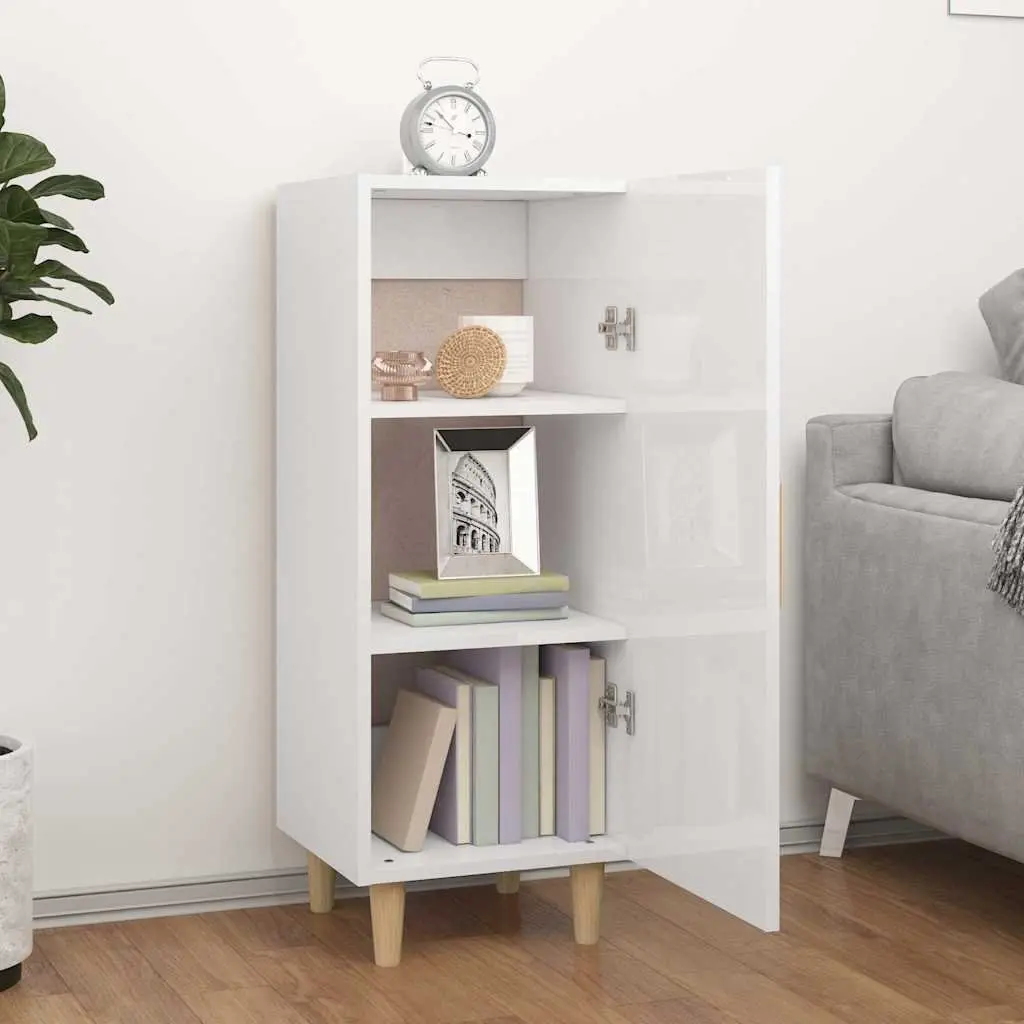 White High Gloss Sideboard Cabinet Storage Buffet Engineered Wood 34.5x34x90cm