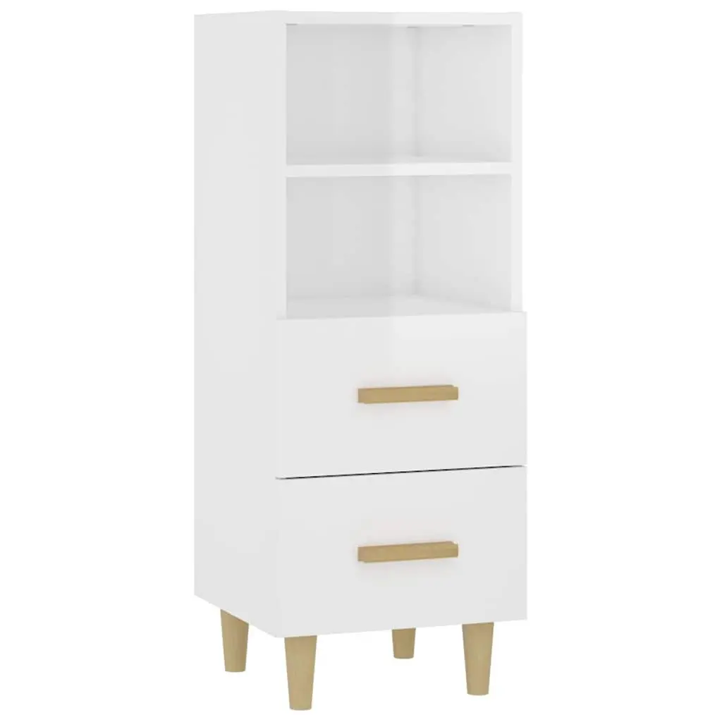 Sideboard High Gloss White Storage Cabinet 2 Drawers 2 Shelves Engineered Wood