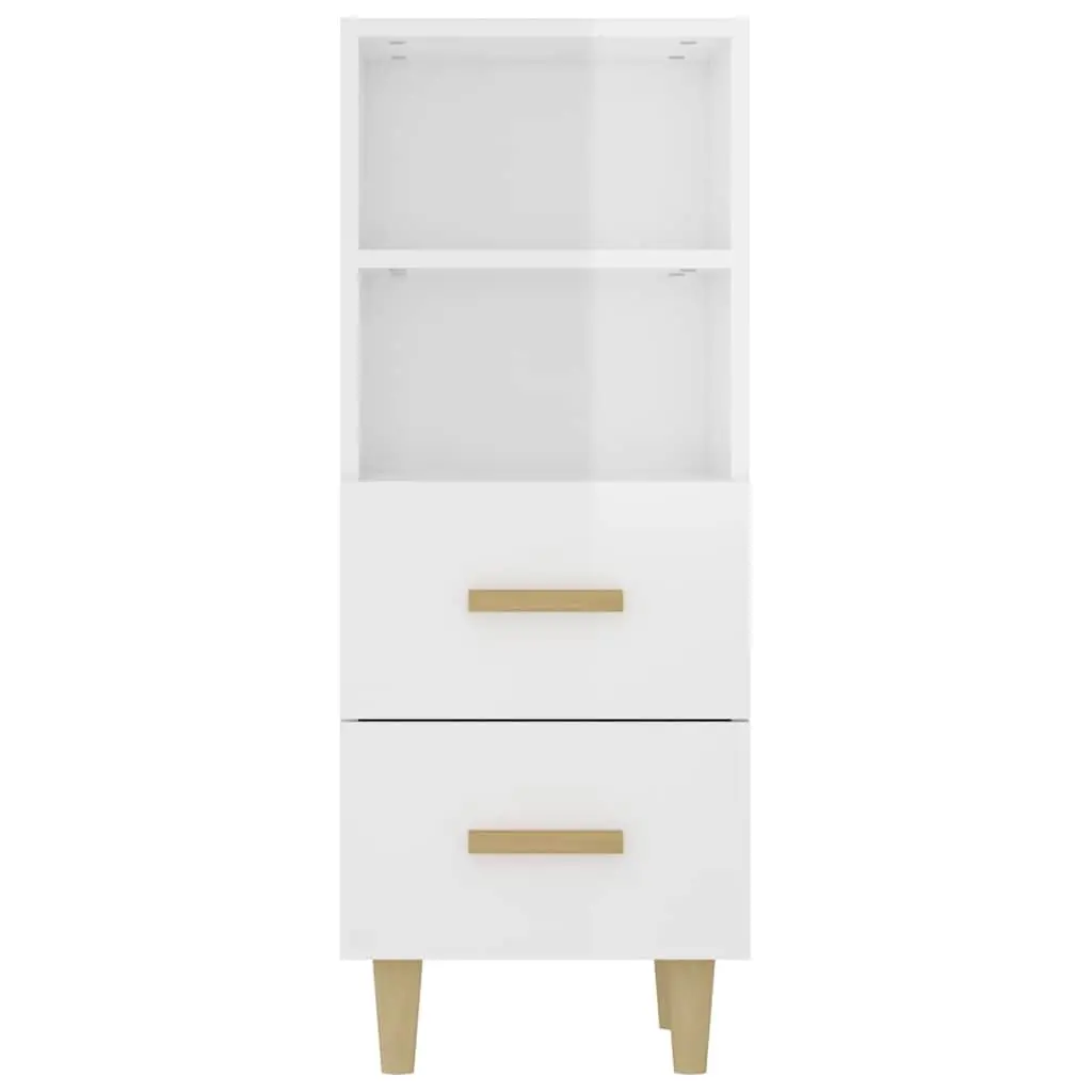 Sideboard High Gloss White Storage Cabinet 2 Drawers 2 Shelves Engineered Wood