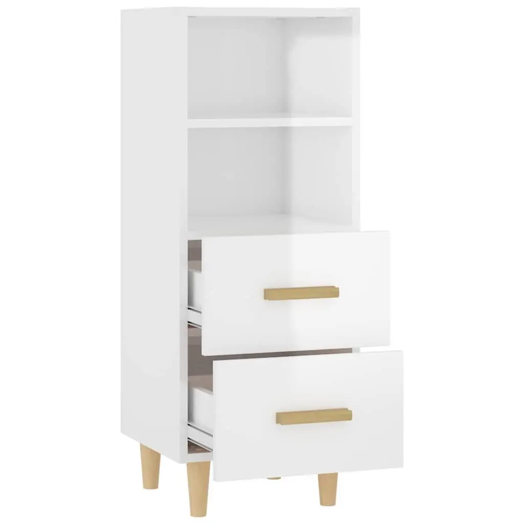 Sideboard High Gloss White Storage Cabinet 2 Drawers 2 Shelves Engineered Wood