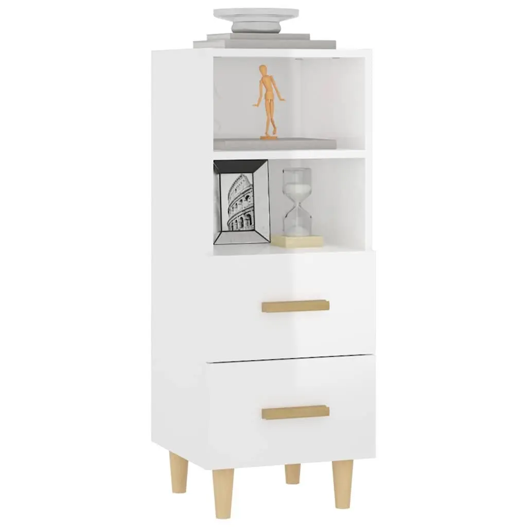 Sideboard High Gloss White Storage Cabinet 2 Drawers 2 Shelves Engineered Wood
